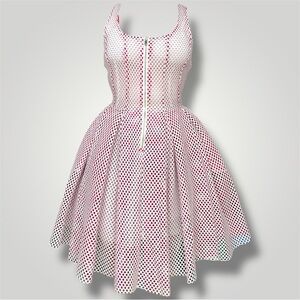 Maje White and Hot Pink Mesh Overlay Puff Dress